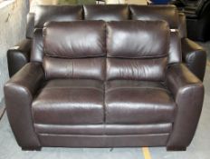 Mark Webster “MILAN” 2+3 Seater Sofa Set – Both Upholstered In 100% Dark Brown Leather  – Original