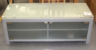 1 x Frosted Glass Topped & Fronted 2-Door TV Unit  – Ref CH038 – Grey / Silver Finish – Ex Display