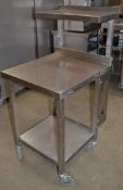 1 x Stainless Steel Commercial Catering Prep Bench on Castors With Under Shelf and Over Shelf - H131