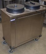 1 x Cidelcem Cidelmatic 2 Plate Warming Dispenser - Model CT2CR 260GB - On Castors - Stainless Steel