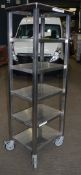 1 x Stainless Steel Commercial Kitchen 5 Tier Shelving Unit on Castors - CL057 - H181 x W46 x D58