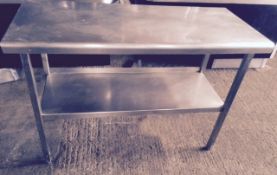 1 x Stainless Steel Commercial Kitchen Prep Bench With Undershelf - CL057 - H84 x W122 x D56 cms -