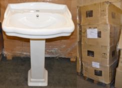 Pallet Lot TWENTY (20) Vogue Bathrooms ARTESIAN Two Tap Hole SINK BASINS With Pedestal - 600mm Width