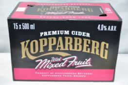 15 x Bottles Kopparberg Mixed Fruit Premium Cider - 500ml Bottles - Best Before Date April 2016 -