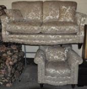 1 x Magnificent Brocade Fabric 2 Seater Sofa With Matching Sofa Chair – Design by Mark Webster –