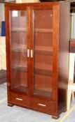 1 x Dark Oak Illuminated Display Cabinet – 3ft – 2 Drawer / 2 Door With Glass Shelves – Ref