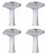 4 x Vogue Bathrooms LEGEND Victorian Style Single Tap Hole SINK BASINS With Full Pedestals - 600mm x