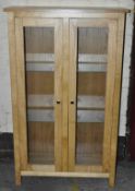 1 x Oak Wood Display Cabinet with 2 Glass Shelves – Ex Display – Dimensions : 82x35x134cm –
