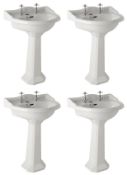 4 x Vogue Bathrooms DAVENPORT 2 Tap Hole SINK BASINS With Full Pedestals - 590mm Wide - Brand New