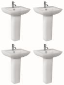 4 x Vogue Bathrooms CASOLI Single Tap Hole SINK BASINS With Pedestals - 600mm Width - Brand New