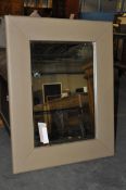 1 x Cream Leather Framed Tan Mirror – Framed in Portrait – Ex Display - Dimensions : 70x90cm – CH257