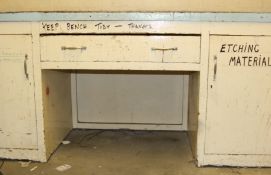 1 x Vintage Wooden Workstation Desk  - Strong Sturdy Desk - Ideal Restoration Project - H92 x W213 x