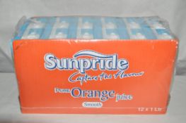 12 x 1-Litre Cartons Of Sun Pride Orange Juice - Best Before Date: Oct 2015 - Ref PAR65 - Unused