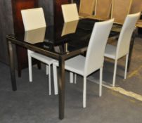 1 x Stylish Black Glass Framed Table with 4 Cream Leather Chairs – Modern Design by Mark Webster –