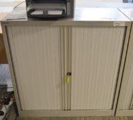 1 x Bisley Office Storage Cabinet With Tambour Sliding Doors - Includes Key - H101 x W100 x D47 cm -