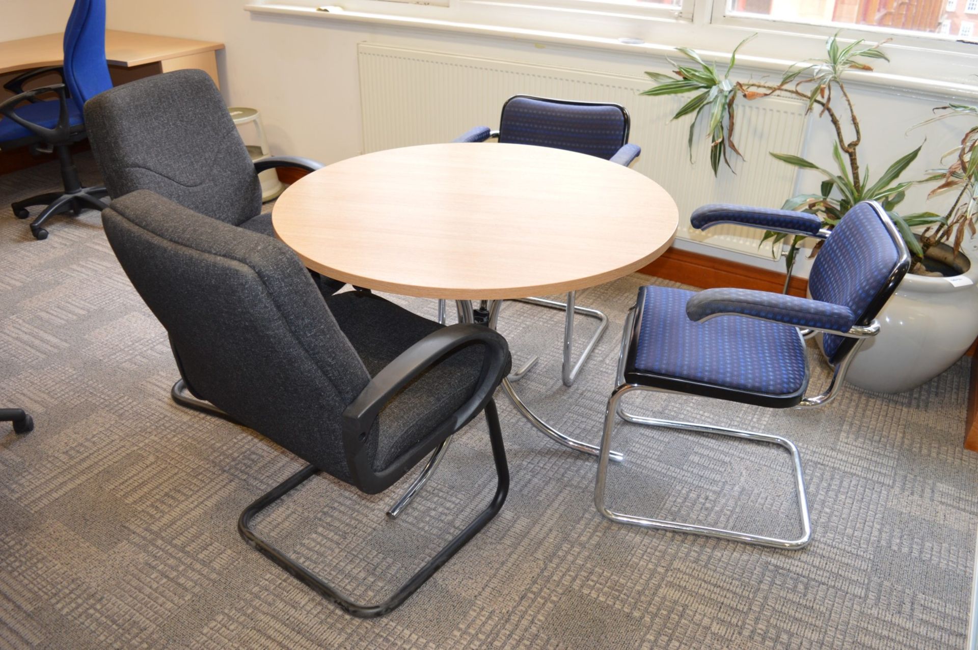 1 x Round Office Meeting Table With Four Chairs - Beech Table Surface With Chrome Base - Four - Image 2 of 6