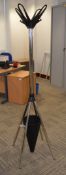 1 x Upright Coat Stand With Umburella Bucket - Black Hardwearing Plastic With Chrome Frame -