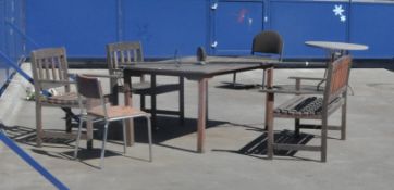 1 x Collection of Outdoor Garden Furniture Comprising of Table, Bench and Three Chairs - CL110 -
