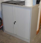 1 x Bisley Office Storage Cabinet With Tambour Sliding Doors - Includes Key - H101 x W100 x D47 cm -
