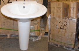 20 x Vogue Bathrooms AVLO Single Tap Hole SINK BASINS With Pedestals - 630mm Width - Product Code