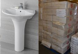 20 x Vogue Bathrooms CLARA Single Tap Hole SINK BASINS With Pedestals - 600mm Width - Brand New