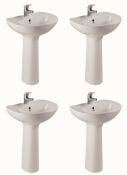 4 x Vogue Bathrooms CHEVRON One Tap Hole SINK BASINS With Pedestals - 600mm Width - Brand New