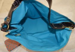 1 x Miso Shopper Bag - Hardwearing Material With Blue Inner Fabric, Leather Handle and Internal