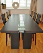 1 x Oak Stained Wenge Bross Ritz Dining Table and 6 x Brown leather dining chairs and Protective