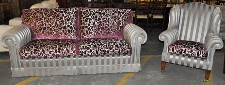 1 x DURESTA 3 Seater Designer Sofa & Matching Wing Chair - Both In Excellent Showroom Condition –