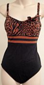 1 x Rasurel - Black/Tan Leopard and Stripe - Bahia  Swimsuit - R21235 - Size 2C - UK 32 - Fr 85 -