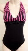 1 x Rasurel - Black/Pink patterned - Borneo  Swimsuit - R20434 - Size 2C - UK 32 - Fr 85 - EU/Int 70