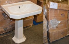20 x Vogue Bathrooms ODEON Two Tap Hole SINK BASINS With Pedestals - 600mm Width - Product Code