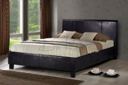 1 x Birlea Berlin Bed - Faux Brown Leather - 4ft 6' Double 135cm - Brand New & Boxed - CL112 -
