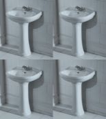4 x Vogue Bathrooms REGAL Three Tap Hole SINK BASINS With Semi Pedestals - 600mm Width - Brand New