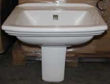 1 x Vogue Bathrooms REGAL Three Tap Hole SINK BASIN With Semi Pedestal - 600mm Width - Brand New