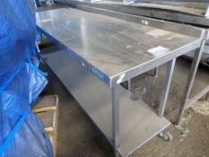 1 x Mobile Stainless Steel Commercial Kitchen Prep Bench With Undershelf and Overshelf - CL057 - H86