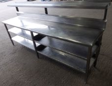 1 x Stainless Steel Commercial Kitchen Prep Bench With Undershelf and Overshelf - CL057 - H86/130