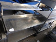 1 x Mobile Stainless Steel Commercial Kitchen 3 Tier Prep Bench With Undershelf and Overshelf -