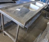 1 x Stainless Steel Commercial Kitchen Prep Bench With 2 x large double bowl sink inserts and