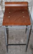 10 x Bar Stools - Ideal For Breakfast Bars, Pubs or Clubs - Walnut Coloured Wooden Seats With Silver