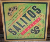 1 x Retro SALITOS Flavoured TEQUILA Advertisement - Printed on 70 x 70 cms Piece of Wood - Good