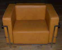 1 x Le Corbusier Bauhaus Style Armchair - Tan Brown Leather and Chrome Frame - Contemporary