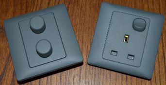40 x Rocca Graphite Grey Dimmer Light Switches and Plug Sockets - Includes TWENTY OF EACH - Unused