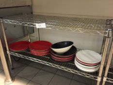 1 x Stainless Steel 2 Tier Wire Storage Rack With Contents Including 40 Dinner Plates (Approx) - Ref