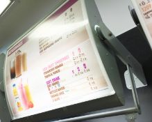 1 x Wall Mounted Curved Rotating Menu Light Box - Includes Drinks Poster - H60 x W68cm - Ideal For