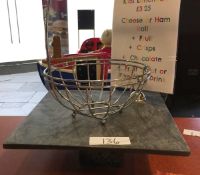 1 x Slate Single Tier Food Display With Base, Chrome Sign Holder and Wire Fruit Basket - Slate