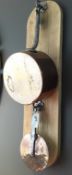 1 x Rustic Wall Mounted Solid Oak Plaque With Heavy Copper Plated Sauce Pan and Food Cutter -