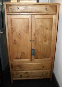 1 x Bentley 'Burr' Oak Tall Boy - 2 Door, 3-Drawer - Ex Display Stock – Dimensions: W90 x D48 x