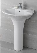 1 x Vogue Bathrooms CLARA Single Tap Hole SINK BASINS With Pedestals - 600mm Width - Unused