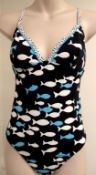 1 x Rasurel - Navy/White/Sky - Piranha Swimsuit - B20431 - Size 2 - UK 32 - Fr 85 - EU/Int 70 - Ref: